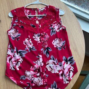 Red Floral Lace Blouse